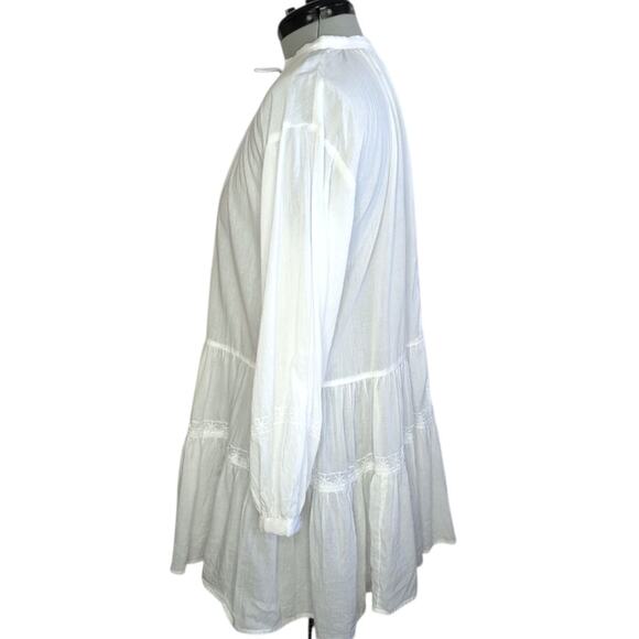 H & M L.O.G.G. sheer white cotton tunic top/mini dress long sleeves, size XS - Picture 3 of 10
